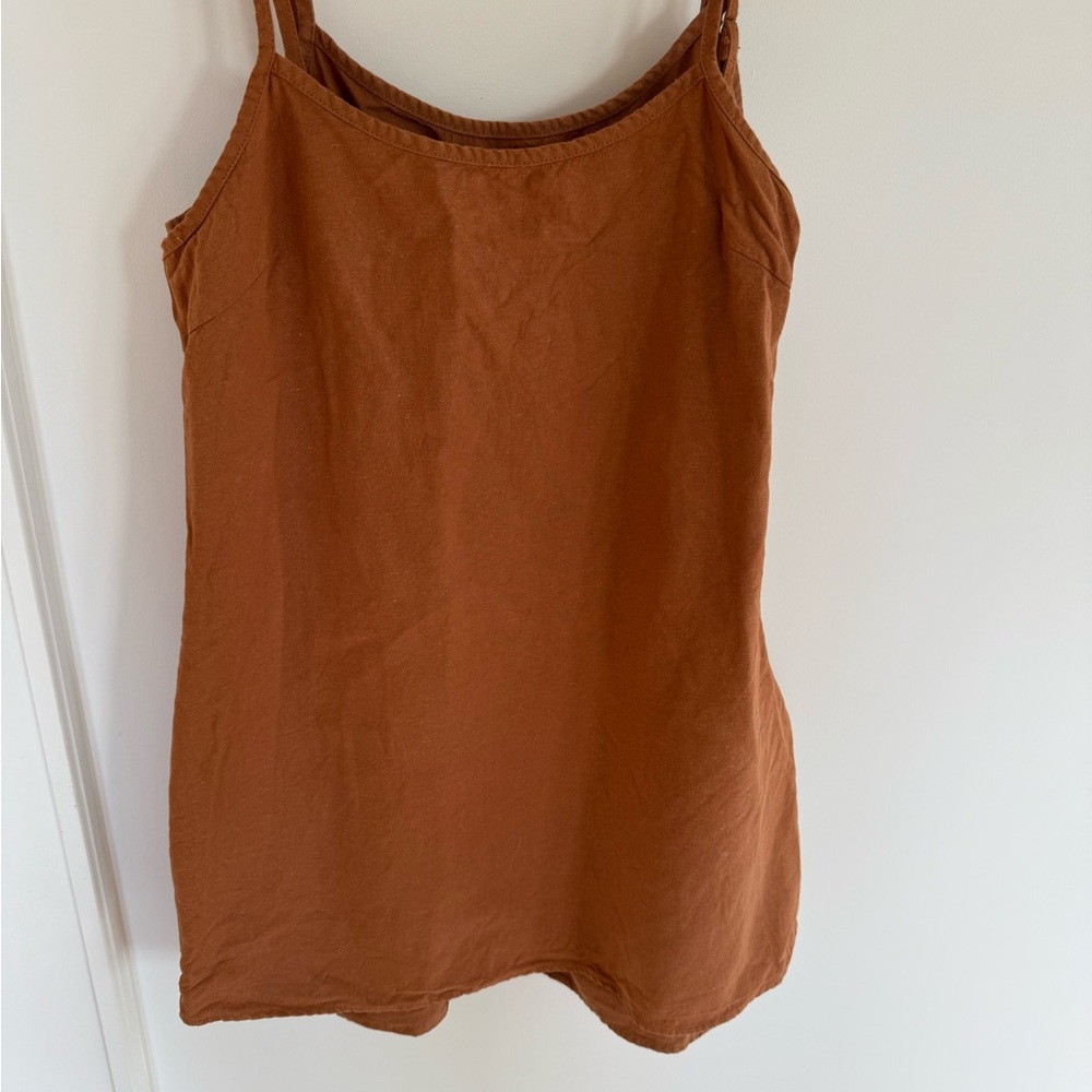 Skater Terracotta Spaghetti Strap Linen Dress